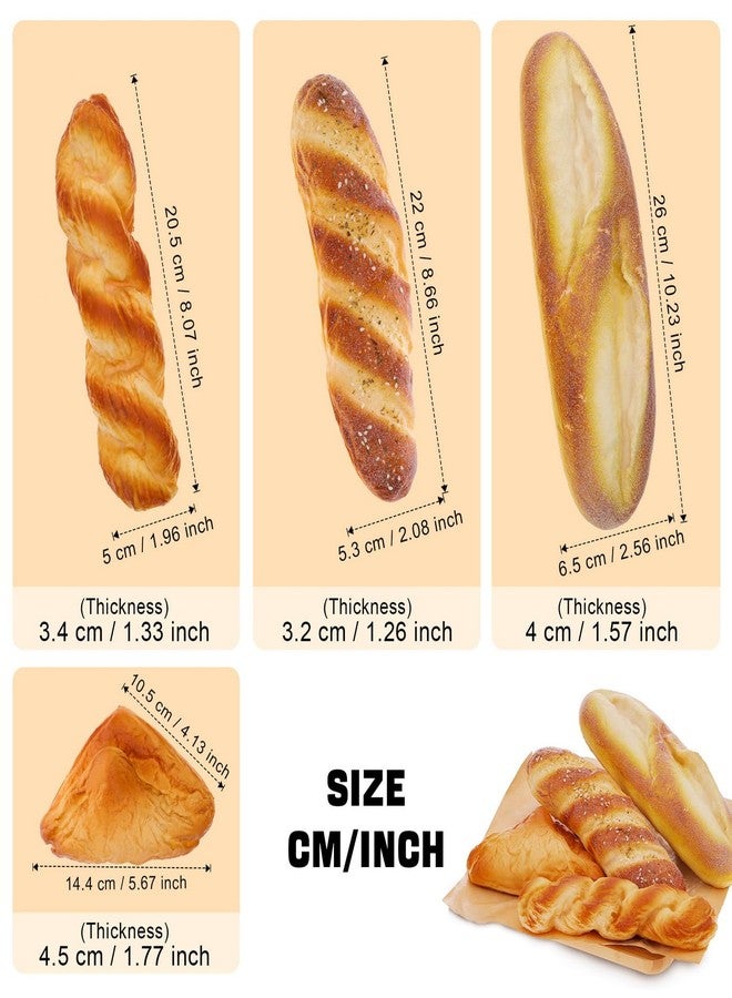 Woration مجموعة خبز فرنسي صناعي من 4 قطع من Woration، رغيف مزيف، باغيت مزيف، معجنات مزيفة، نموذج طعام للعرض، ديكور منزلي للمطبخ، زينة للمخبز - Image 2